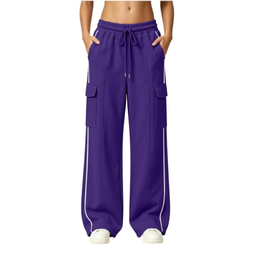 Women's Cargo Sweatpants Elastic Waist Straight Wide Leg Pants