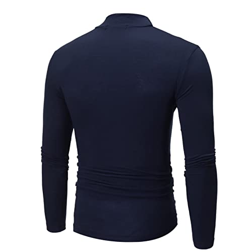 Generisch Jersey de cuello alto para hombre, manga larga, de punto fino, corte ajustado, básico, para invierno, tiempo libre, camiseta interior térmica monocolor, O Navy, XXL