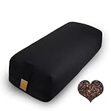 FelizMax Organic Buckwheat Bolster (24X10.5X5.5 in) Supportive Yoga Cushion Rectangular Meditation Pillow 100% Cotton Cover Yoga Pillow (Black)