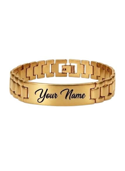 Image of Personalized Name Engraved Bracelet for Men & Women | Stainless Steel Chain Link Bracelet | Custom Name & Inspirational Text | Durable & Adjustable