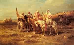 Peinture à l'huile Arab Horseman Adolf Schreyer, l'esprit de liberté et d'aventure sur toile