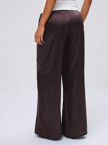 Image of MakeMeChic Women's Summer Satin Silk Pants Casual Flowy Pants Beach Vacation Wide Leg Pants