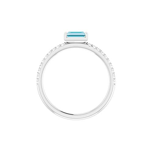 Solid 925 Sterling Silver Solitaire London Blue Topaz And 1/6 Cttw Diamond Stackable Wedding Anniversary Ring Band (.16 Cttw) (Width = 3.3Mm) - Size 8 #TOP1
