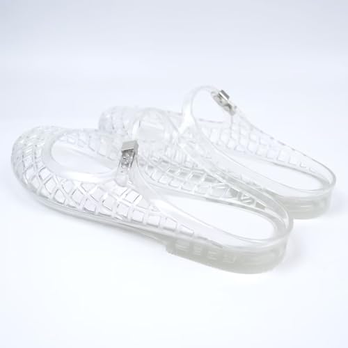 Image of Jelly Mesh Ballet Flats for Women Clear Hollow Jelly Shoes Sandals Round Toe Non-Slip Beach Ballerina Jellies Flats Shoes