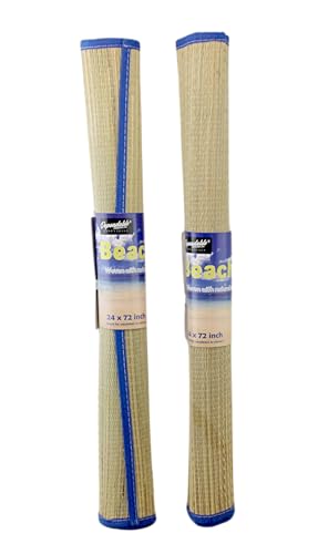 Dependable Industries inc. Essentials Set of 2 Natural Straw Beach Mats 24" x 72" - Multi-Purpose, Portable & Eco-Friendly - Perfect for Yoga, Picnics, Camping Festivals & Outdoor Activities … (Blue)