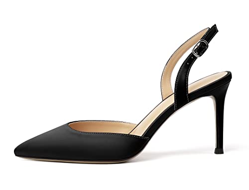 SAMMITOP Women's Pointy Toe High Heels Slingback Stilettos Slip-on Evening Party D’Orsay Satin Shoes for Wedding Bride2