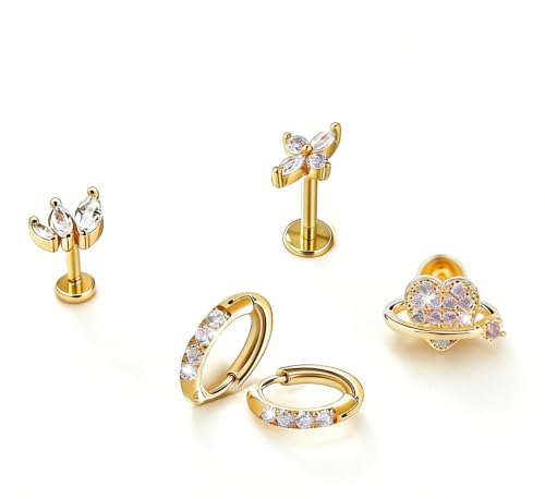Boucles d'oreilles titane dos plat grappe cristaux marquise dorées