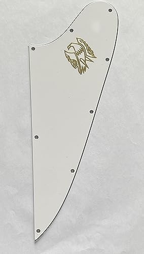 Golpeador de guitarra Gibson Firebird con logotipo dorado en blanco (3 capas, blanco)