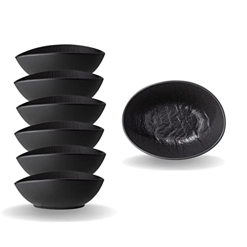 Wilmax | Cuenco - 6 piezas | Porcelana | Negro | Para una gran variedad de platos | Apto para horno | Apto para lavavajillas | Aspecto de piedra natural | Durable | Esmaltado a mano | Ideal como juego