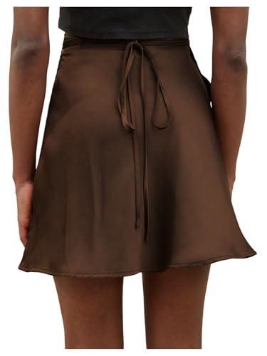 Floerns Women's Elegant Wrap Tie Back Short Skirt High Waisted Satin Skirts