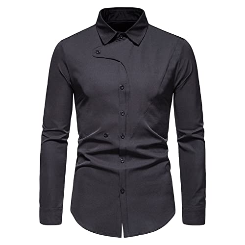 Men's Long Sleeve Button Down Shirts Lightweight Turn-Down Collar Slim Shirt Classic Stylish Business Dress Shirts (Black,XX-Large)