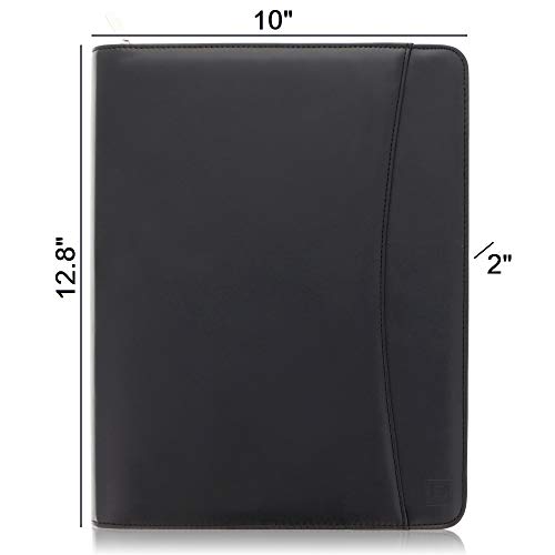 Leather Business Portfolio With Zipper - Black Portfolio Binder Organizer - Padfolio For Men & Women With 10.5 Inch Tablet Pocket By Lautus Designs #TOP3