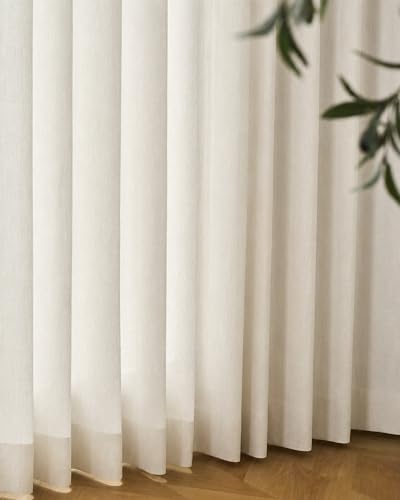 Image of Graywind Motorized Curtains with Track, Light Filtering Smart Curtains, Hardwired Curtains Works with Alexa Google Home Remote Control for Large Windows, Custom Drapes Up to 207 inch, Linear Wool (White)