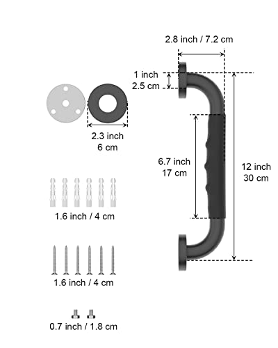 12 Inch Black Shower Grab Bar W/Anti Slip Rubber Grip, Munzong 2 Pack Stainless Steel Bathroom Grab Bar, Bathroom Balance Bar,Safety Handrail Support,Handicap Injury Elderly Senior Assist Bath Handle #TOP1
