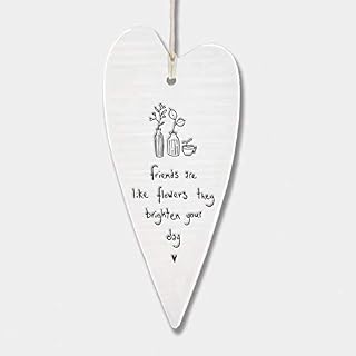 East of India Wobbly White Porcelain Heart Friends are like flowers they brighten your day 13.7 x 6cm
