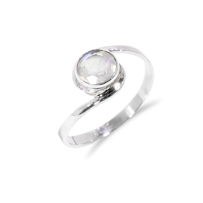 Bague arc-en-ciel anti-ternissement en argent 925 et pierre naturelle ronde