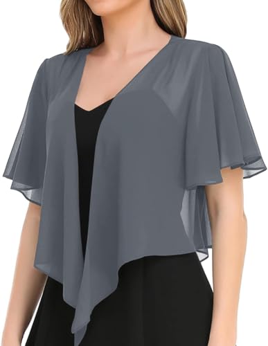 Image of Women's Solid Puff Sleeve Kimono Short Cardigan Loose Cover Up Casual Blouse Top Chiffon