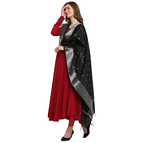 Image of DUPATTA BAZAAR Women's Solid Silk Dupatta (DB3013 Black Free)