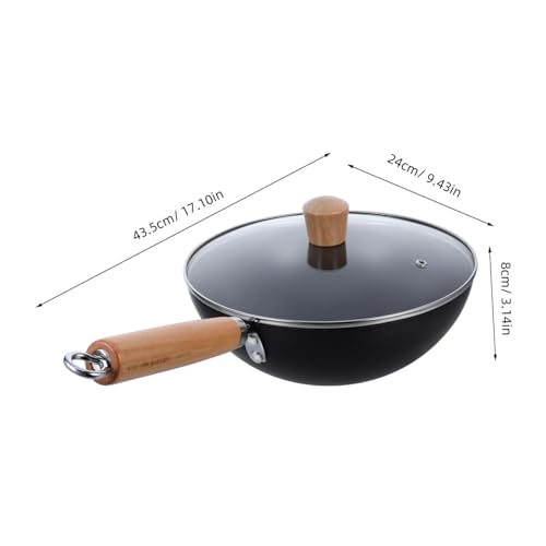 Wok pequeño de hierro sin recubrimiento con tapa y mango de madera miniatura 2