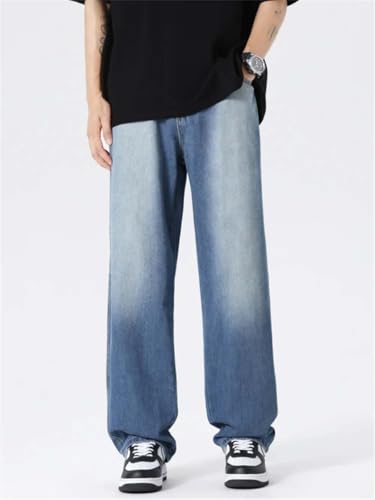 Hndudnff Men's Summer Casual Wide Leg Jeans Loose Straight Distressed Trendy Long Denim Pants3