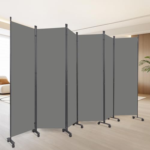 Room Divider 132''W Wall Divider for Room Partition (Heavy Duty Base) 6 Panel Partition Room Dividers, Freestanding Room Divider Screen Separation W/Wheel Folding Privacy Screen Panel Space Separator