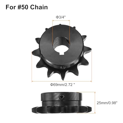 Image of uxcell #50 Chain Roller Sprocket B Type, 3 /4 inch Bore 12 Tooth Single Strand Chain Sprocket, Carbon Steel, Keyway with Set Screws