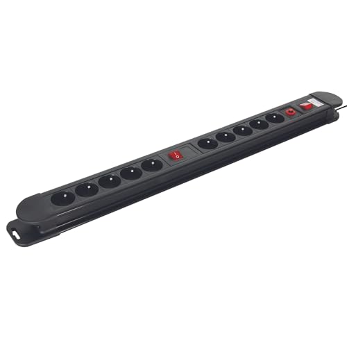 Perel Multiprise EBP10N avec Interrupteur et Protection Contre Les surtensions, 10 Prises de Terre Type E, câble H05VV-F 3G1.5 de 1,5 m, 3500 W, IP20, Noir,...