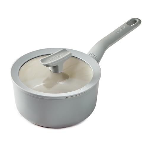 BergHOFF Leo Balance Ceramic Saucepan with Lid, 18 cm / 2.0 Litre, Moonmist, Induction, 100% Sustainable and Healthy Ceramic CeraGreen Non-Stick Coating, PFAS-Free