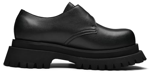 JIONS Mens Black Leather Derby Shoes Non-Slip 2.36" Thick-Soled Big Round-Toed Buckle Platform Dress Business Oxfords4