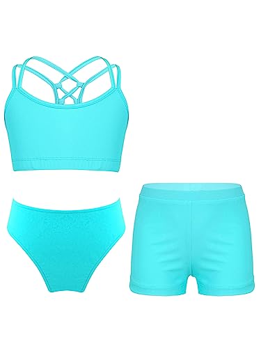 Hedmy Girls Cute Print UPF 50+ Beach Sport Tankini 3-Piece Swimsuit Teenager Hawaiian Criss Cross Bathing Suit