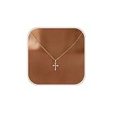 VIROMY Gold Cross Necklace for Women 14K Gold Plated Cross Necklace Trendy Cubic Zirconia Cross Pendant Chain Minimalist Daily Jewelry Gifts for Women