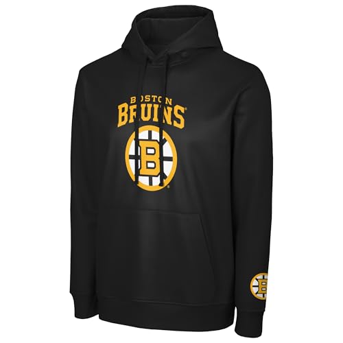 FOCO NHL Mens Official Primary Logo Wordmark Performance Pullover Hoodie Sweatshirt (US Alpha Small Regular Regular Boston Bruins - Black Boston Bruins)