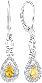 FJ Leverback Dangle Drop Earrings for Women 925 Sterling Silver Infinity Teardrop Birthstone Earrings Jewellery Gifts for Mum Wife Girlfriend Her Anniversary Birthday Mothers Day Christmas
