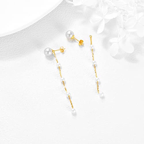 KECHO 14K Gold Freshwater Cultured Pearl Earrings Solid Gold Stud Chain Earrings Jewelry Gifts for Women3