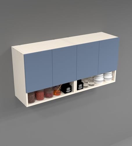 Image of SPECIALITY PANELS 4 Door Wall Cabinet with UV Profile Shutter | Wall Mounted Storage Cabinet for Kitchen Bathroom Living Room | Wooden Wall Cabinet Organizer Blueberry Finish DIY Assembly