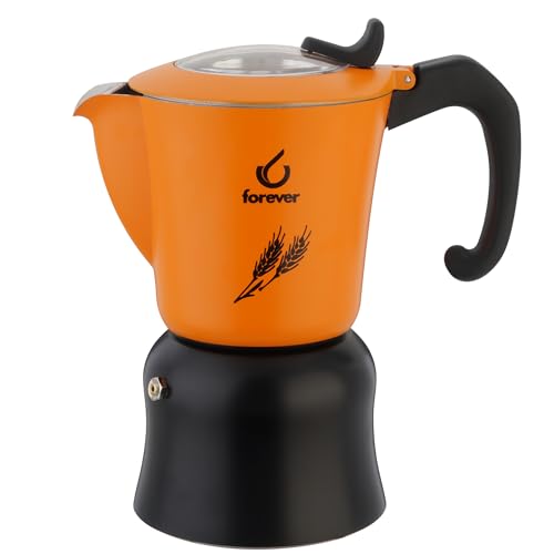 FOREVER Caffettiera Moka per Caffè d'Orzo 4 Tazze, Miss Orzi, Caffettiera Moka per Bevande Decaffeinate, Caffettiera per Casa & Viaggio, Tazze di Caffè, inclusa Guarnizione in Silicone & Microfiltro