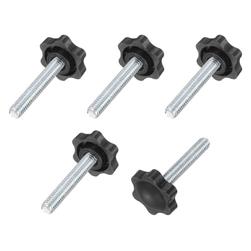 uxcell 5Pcs 5/16"-18 Star Knobs, 1.8" Threaded Stud Plastic Male Clamping Knob Screw Hand Tightening Replacement Knob for Industrial Furniture Tools Jigs Clamps, Black