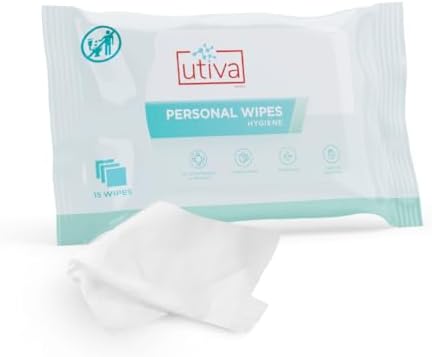 Utiva Cleansing Wipes - pH Balanced Vaginal Care - Feminine Hygiene - Alcohol-Free, Fragrance-Free - Gentle and Calming - Feminine Wipes, 5 Pack Bundle of 15 Count Resealable Pouches