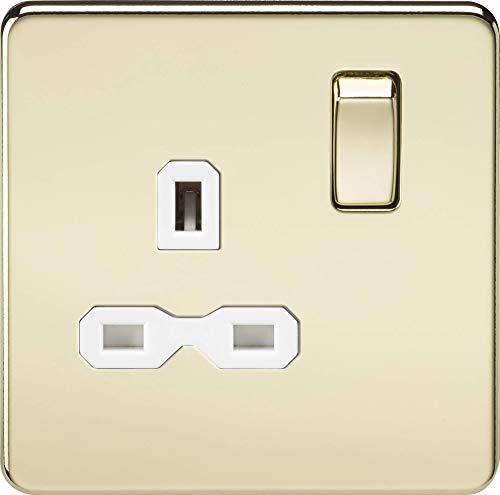 Knightsbridge SFR7000PBW 13 A 1G Screw Less DP Polished Switched Socket with White Insert - Brass