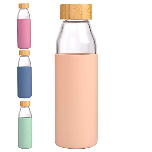 17 Oz Borosilicate Glass Water Bottle with Bamboo Lid and Protective Sleeve- BPA