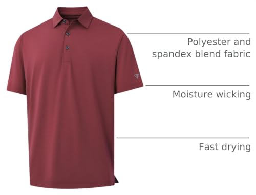 M MAELREG Mens Golf Shirts Quick Dry Fit 4-Way Stretch Mens Polo Shirts Short Sleeve Performance Button Golf Polo Wine — view 4