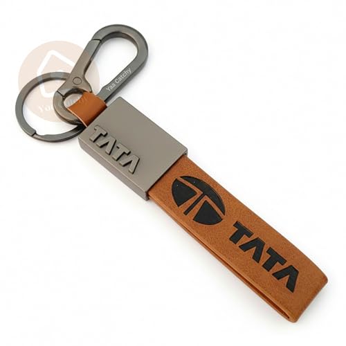 Image of Premium Leather Keychain Metal Hook Compatible with Durable Faux Leather Brown Strap with Heavy-Duty Alloy Clip Stylish Bike & Car Key Holder