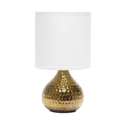 Simple Designs LT2073-GDW Mini Hammered Texture Gold Drip Table Lamp with White Shade