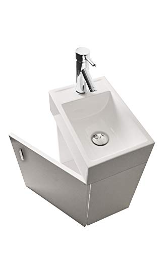 Virtu Usa Carino 16 Inch Single Sink Bathroom Vanity Set In Gloss White W/Integrated Square Sink, White Polymarble Countertop, Single Hole Polished Chrome, No Mirror - Js-50416-Gw #TOP6