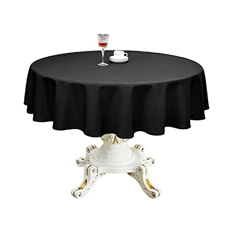 Romanstile Round Waterproof Tablecloth Stain Resistant and Wrinkle Free Table Cloths for Dining/Party/Camping Indoor and Outdoor Use Washable Polyester Table Cover (Black, 60 inch) Cover
