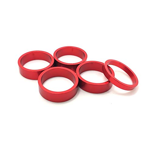 1-1/8 inch Bicycle Headset Spacer Aluminium Alloy Red Stem Headset Spacers Fork Washer Fit for MTB BMX Mountain Bike Road Bikes 1 x 5mm, 4 x 10mm - Thumbnail 3