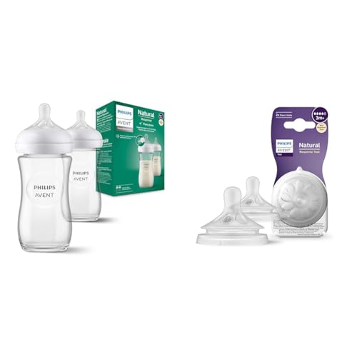 Philips Avent Lot de 2 biberons en verre à Réponse Naturelle & Avent Lot de 2 tétines pour biberon à Réponse Naturelle 0% BPA, Débit 4 pour Bébé de 3 mois + (modèle SCY964/02) Philips Avent Lot de 2 biberons en verre à Réponse Naturelle & Avent Lot de 2 tétines pour biberon à Réponse Naturelle 0% BPA, Débit 4 pour Bébé de 3 mois + (modèle SCY964/02)