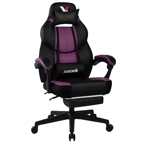 Image of Big and Tall Gaming Chair 400lbs with Footrest - Heavy Duty Ergonomic Computer Office Chair for Adults, Wide Desk Chair with Pocket Spring Cushion & Linkage Armrests Purple