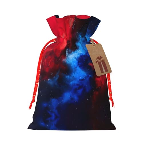 Cvnbmakk レッドブルーギャラクシークリスマス巾着ギフトバッグ L&M 不織布トートバッグはホリデーパーティーに最適