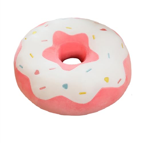 YUDONG Round Donut Pillow 15 Inches Soft Plush Funny Food Stuffed Decor Seat Pad Cushion for Couch Chair Floor Sofa (White Pink)
